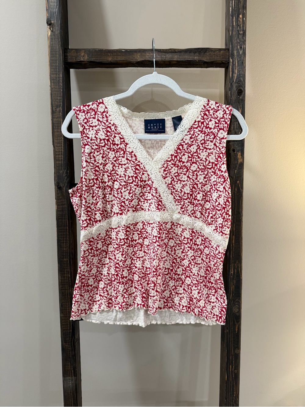 Crazy Horse Liz Claiborne Floral Lace Ruffle Trim Tank Top